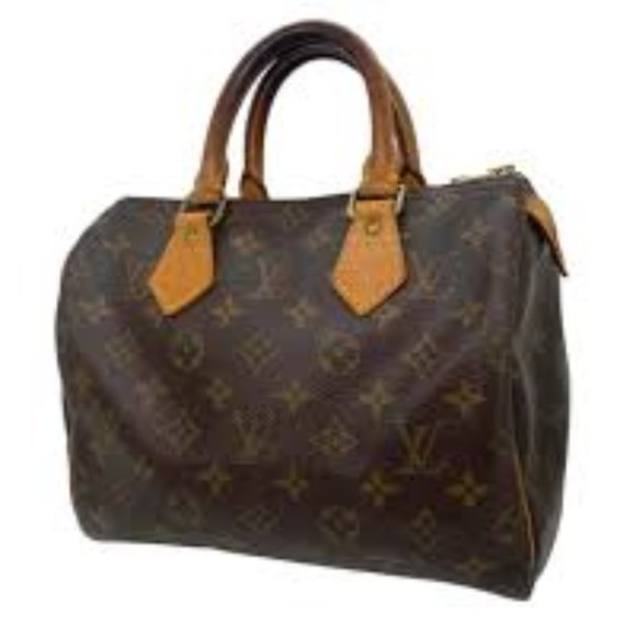 Vintage Louis Vuitton Speedy 25 Monogram Logo Satchel Boston Bag Brown Tan - Picture 10 of 16